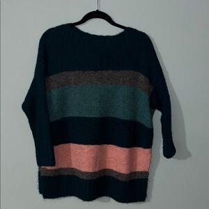 Lou & Grey Cozy Striped Sweater - Dark Green, Gray, Pink